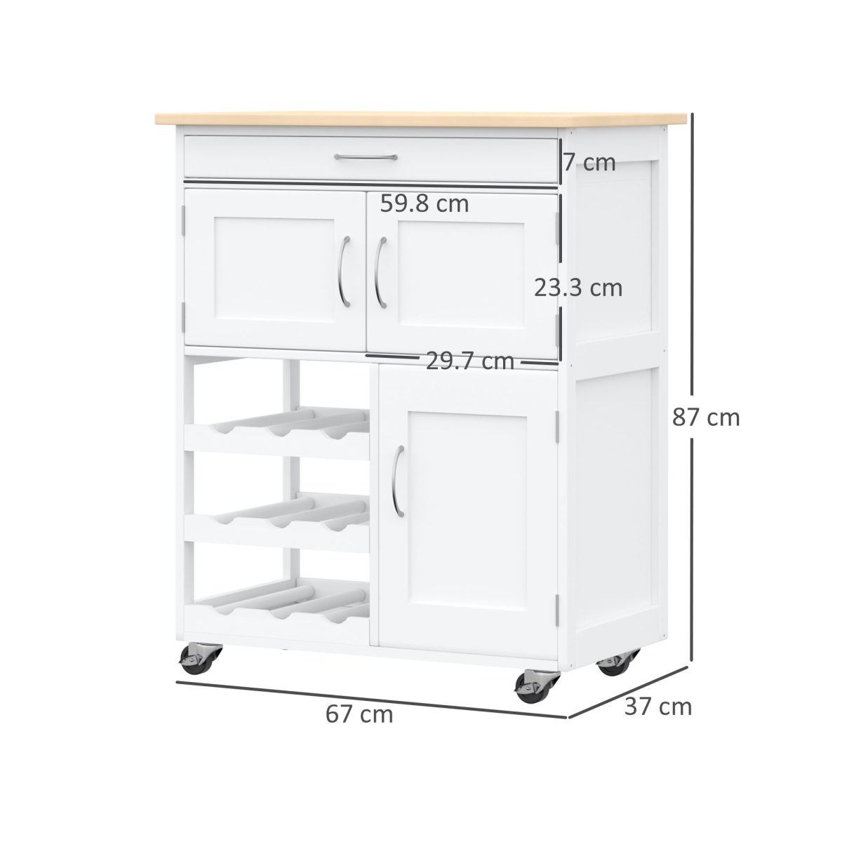 Modern Kitchen Trolley Rolling Island Storage Cart Drawer 9 Bottle Rack White - from HOMCOM
