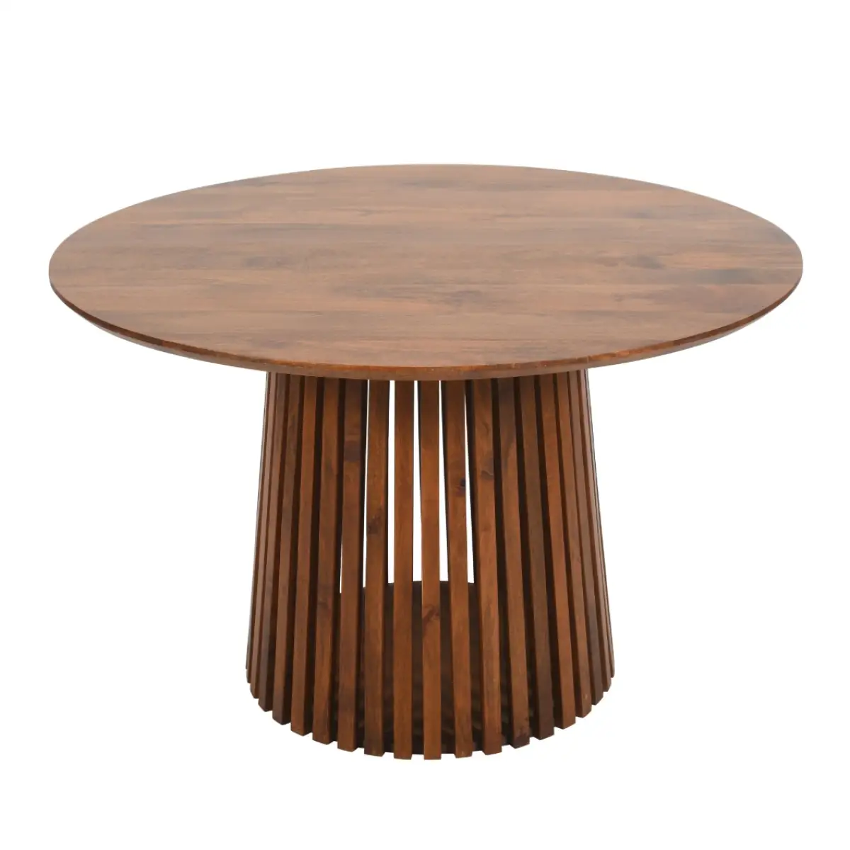 Indian Hub Slatted Mango Wood Round Dining Table 4 To 6 Seater - Dining Table
