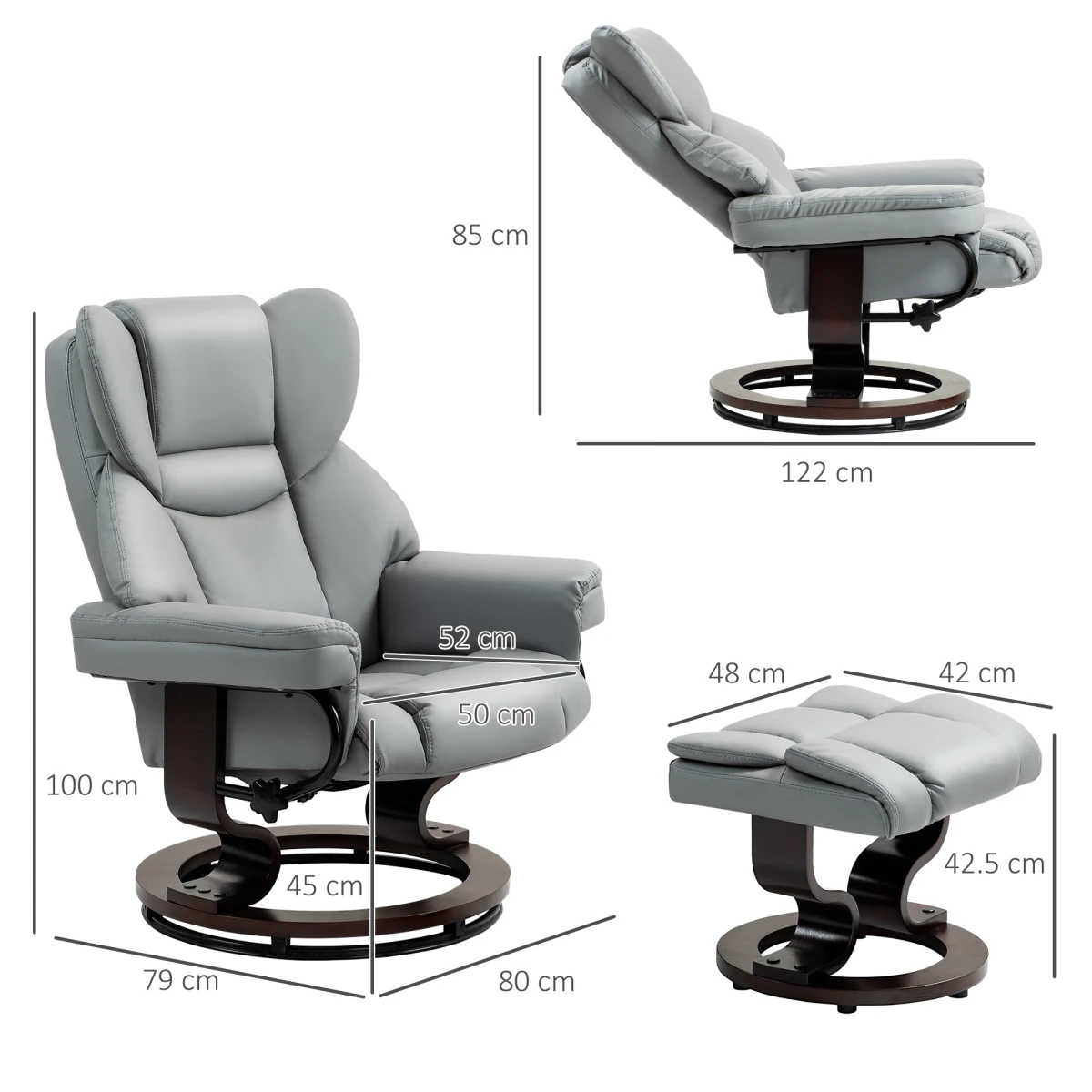 HOMCOM PU Leather Manual Reclining Armchair Compact Padded by HOMCOM