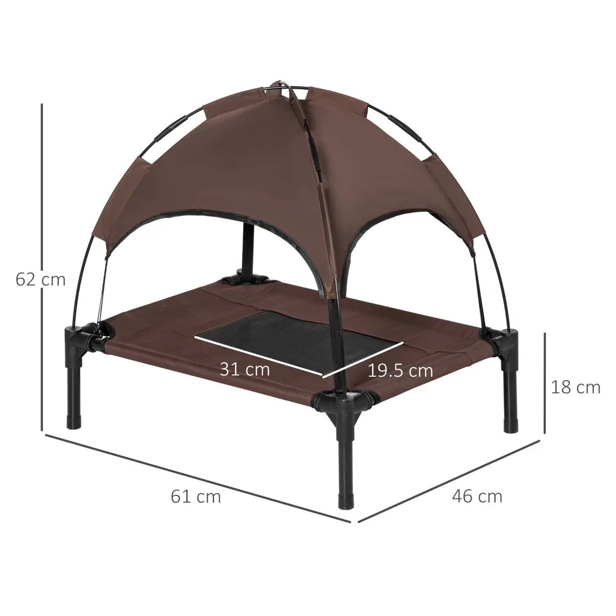 PawHut 61 cm Elevated Pet Bed Dog Cot Tent with Canopy Instant Shelter Outdoor Brown - Dog Beds