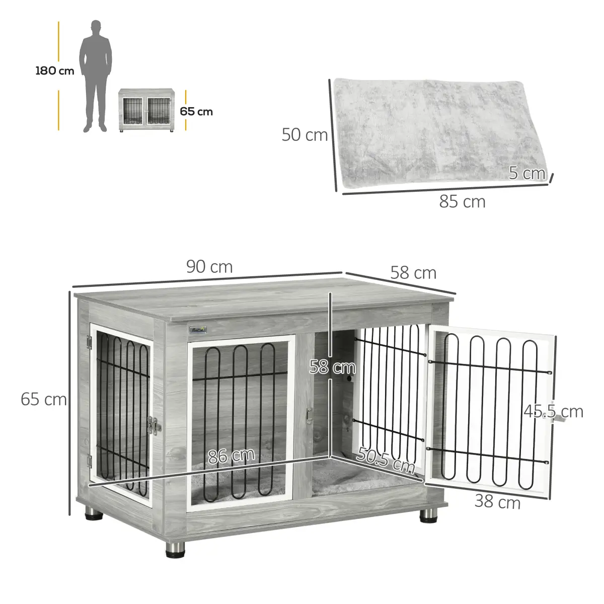 PawHut PawHut Dog Crate Furniture, Dog Crate End Table w/ Soft Cushion, Double Door - Dog Crate