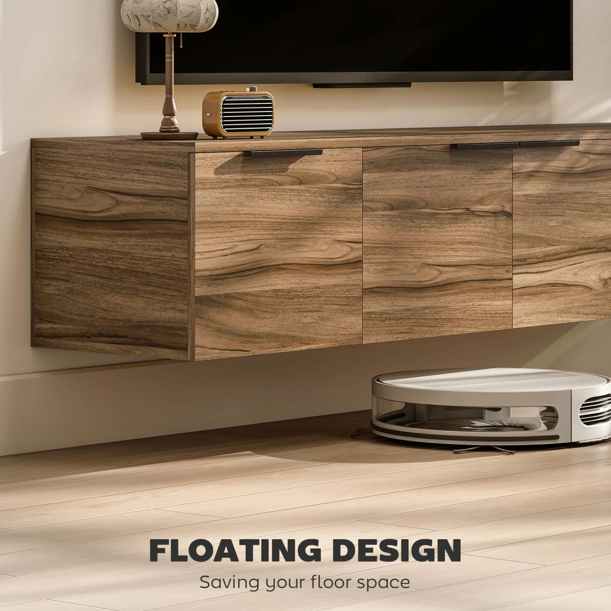 HOMCOM Floating TV Stand 65in TV Shelves Rustic Brown Den by HOMCOM