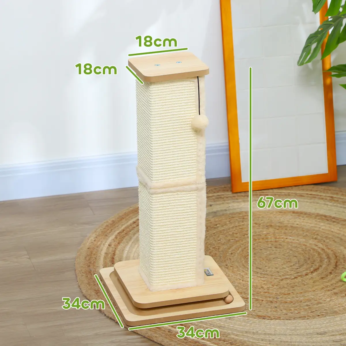 PawHut PawHut 67cm Cat Scratching Post 3 in 1 Cat Scratcher w/ Track Ball Toy - Cat Tree
