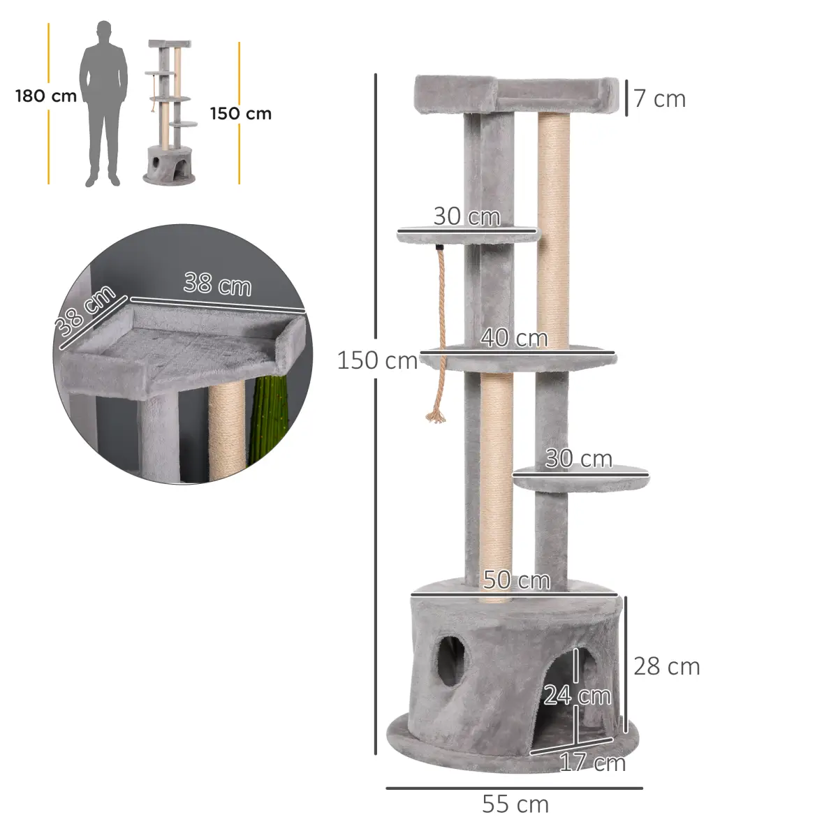 Pawhut Cat Tree Multi-level Kitten Tower w/ Scratching Post Condo Plush Perches - Cat Tree