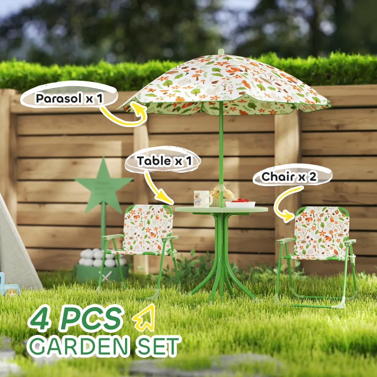AIYAPLAY Cute Fox Design Kids Outdoor Furniture Set with Adjustable Parasol - Parasol