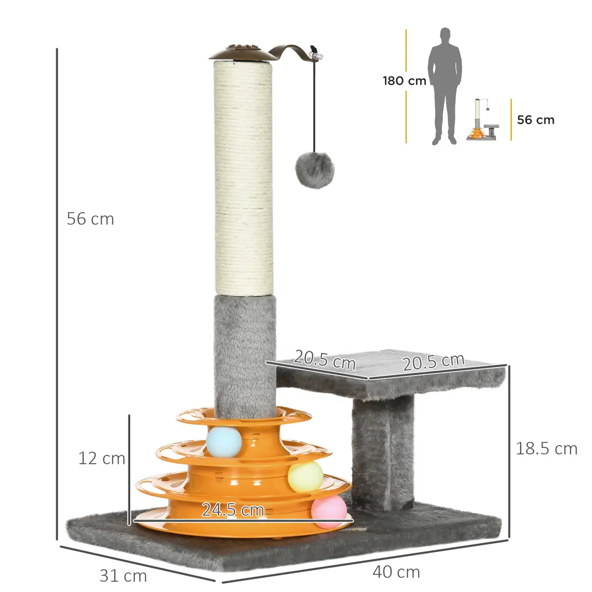 PawHut PawHut 56cm Cat Tree for Indoor Cats, Scratching Post w/ Cat Toys - Grey -