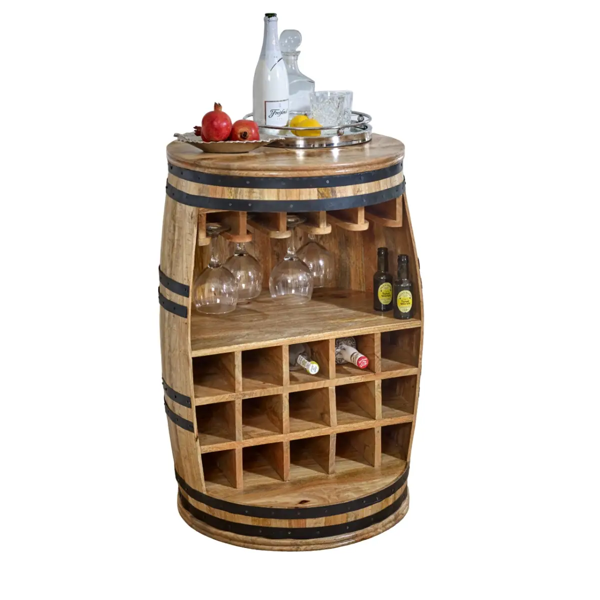 Indian Hub Surrey Solid Dark Wood Barrel Wine Sideboard - Sideboard
