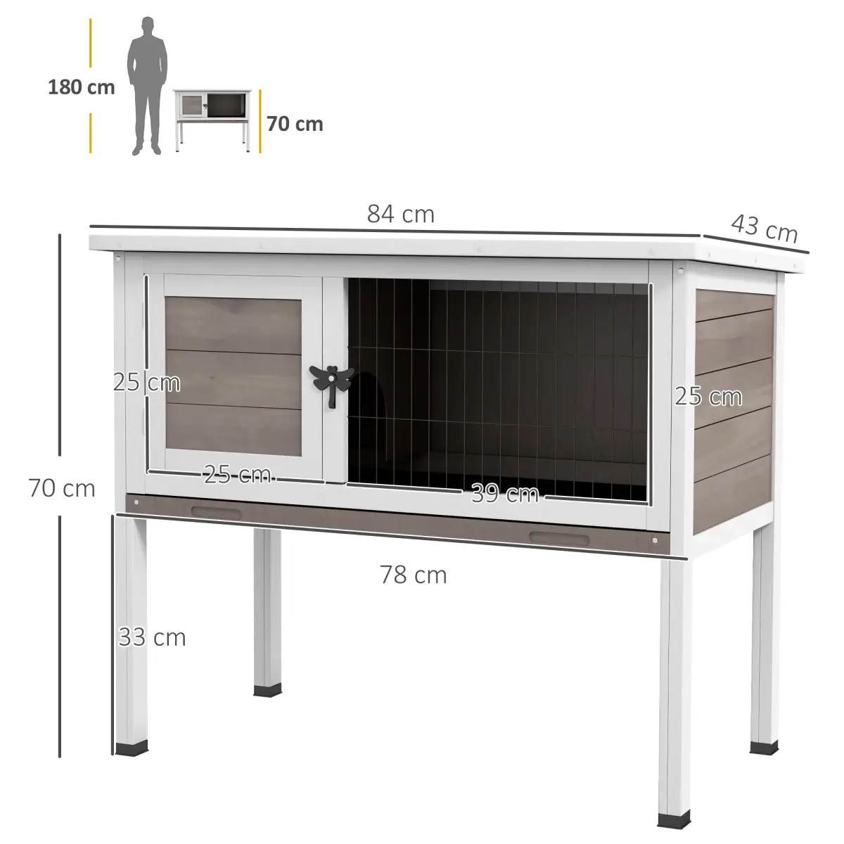 PawHut Pawhut Large Elevated Indoor Outdoor Wooden Rabbit Hutch w/ Asphalt Roof, Tray - Rabbit Hutch