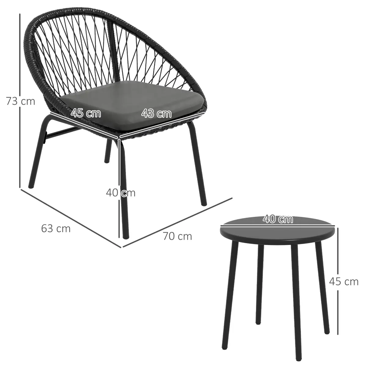 Outsunny Outsunny 3 Piece Garden Furniture Set, Bistro Set w/ 2 Chairs & 1 Coffee Table - Garden Set