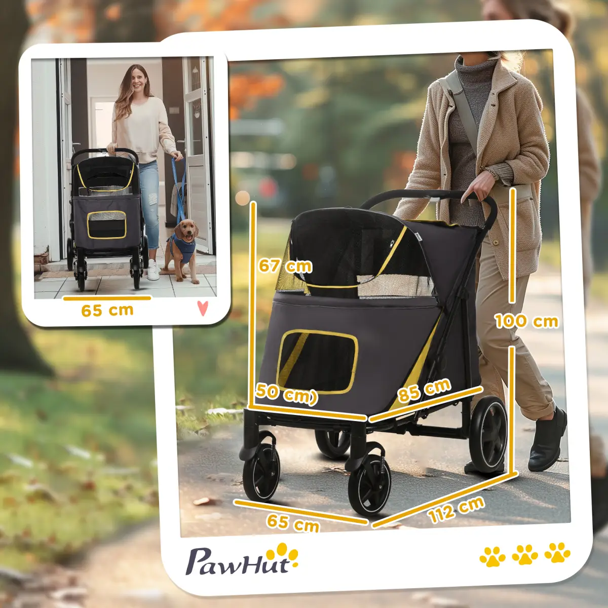 PawHut PawHut Foldable Dog Carriage w/ Universal Wheels, Shock Absorber - Grey - Pet Carrier