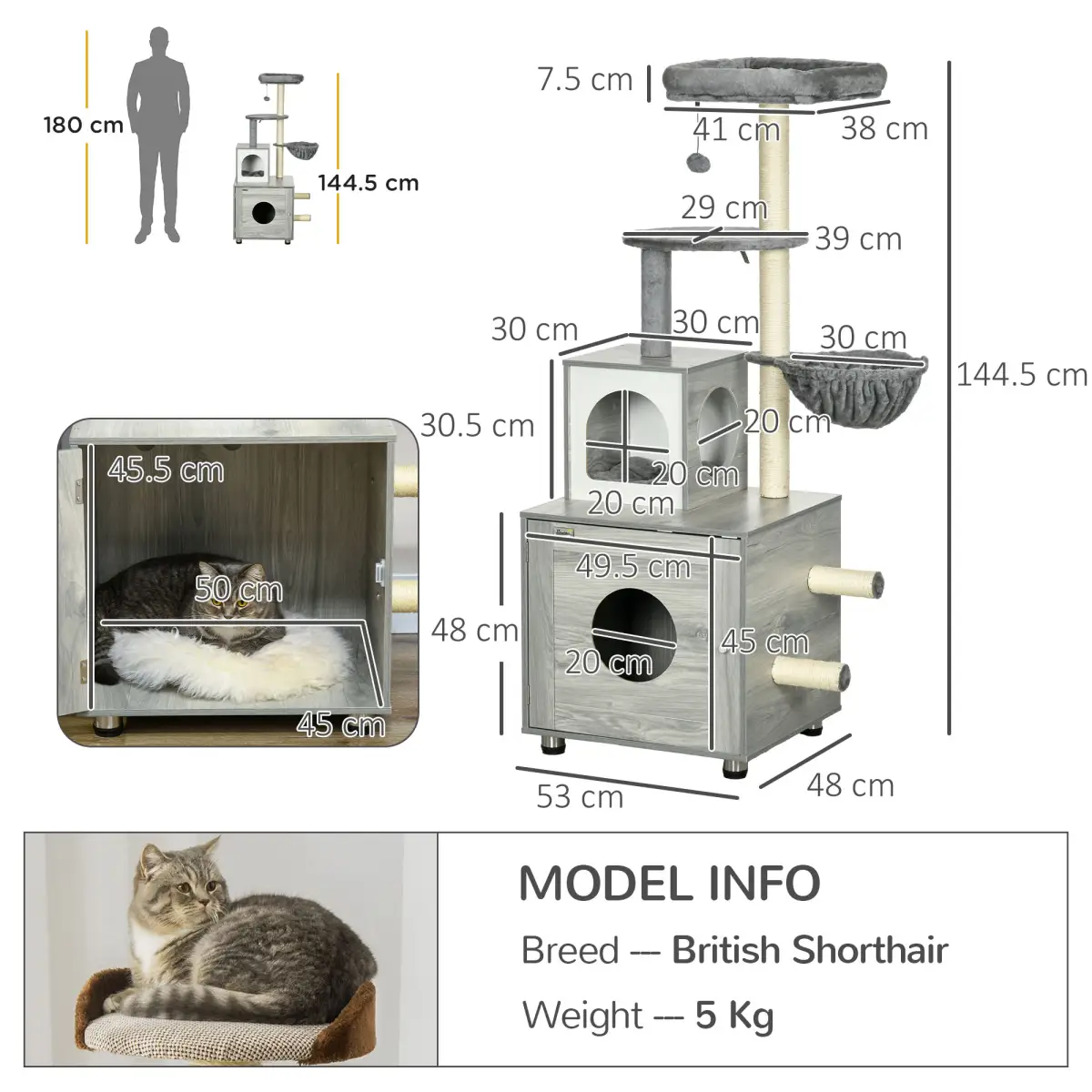 PawHut PawHut Cat Litter Box Enclosure, with Cat House, Bed, Scratching Posts, Platform - Cat Tree