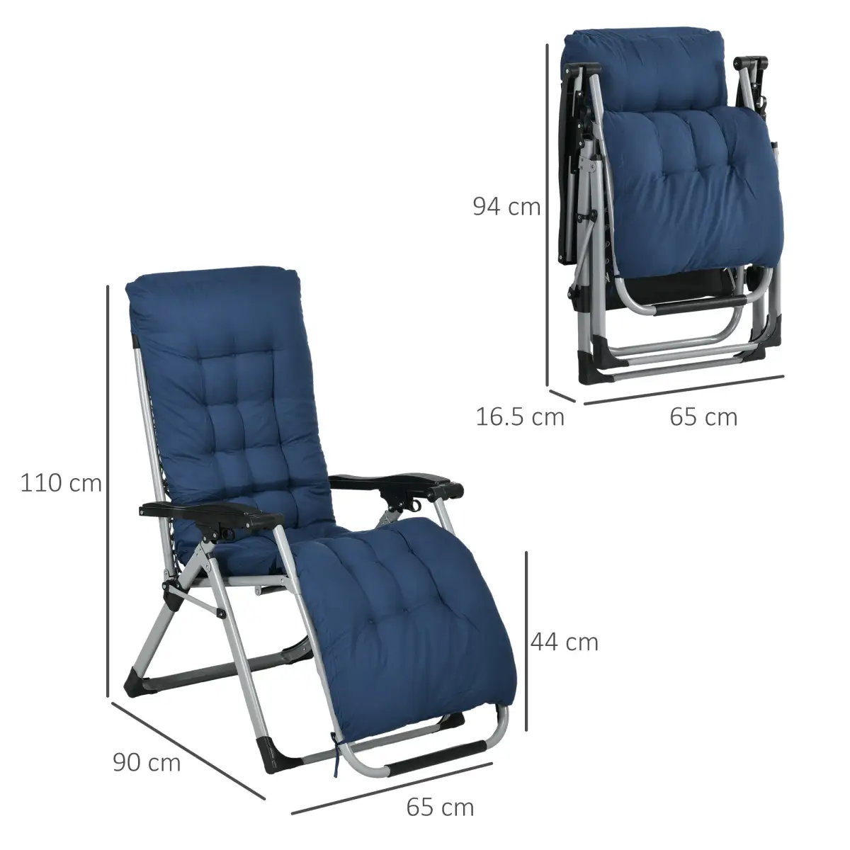 Outsunny Outsunny 2 PCS Reclining Zero Gravity Chair Folding Lounger Cushion Blue - Sun Lounger