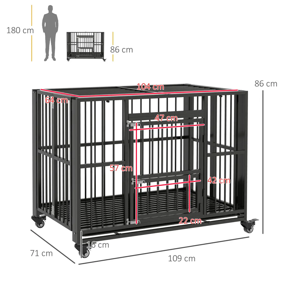 PawHut PawHut 43" Foldable Heavy Duty Dog Crate with Locks, Removable Tray, Wheels - Dog Crate