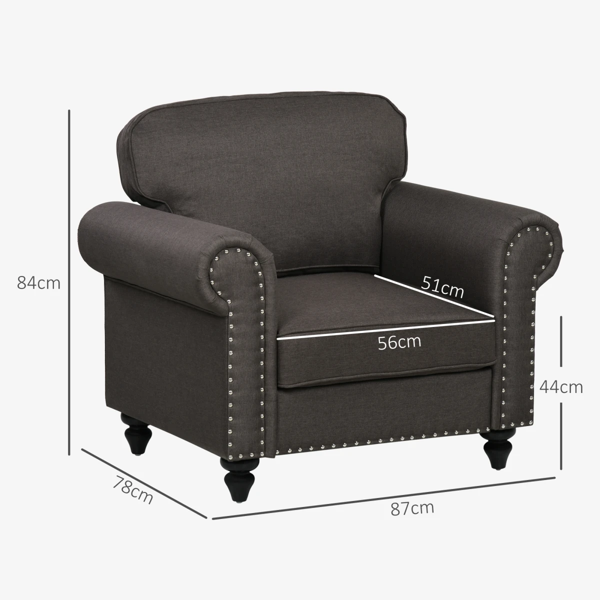 HOMCOM Mid Century Armchair Compact Wood Frame Brown Home - Armchair