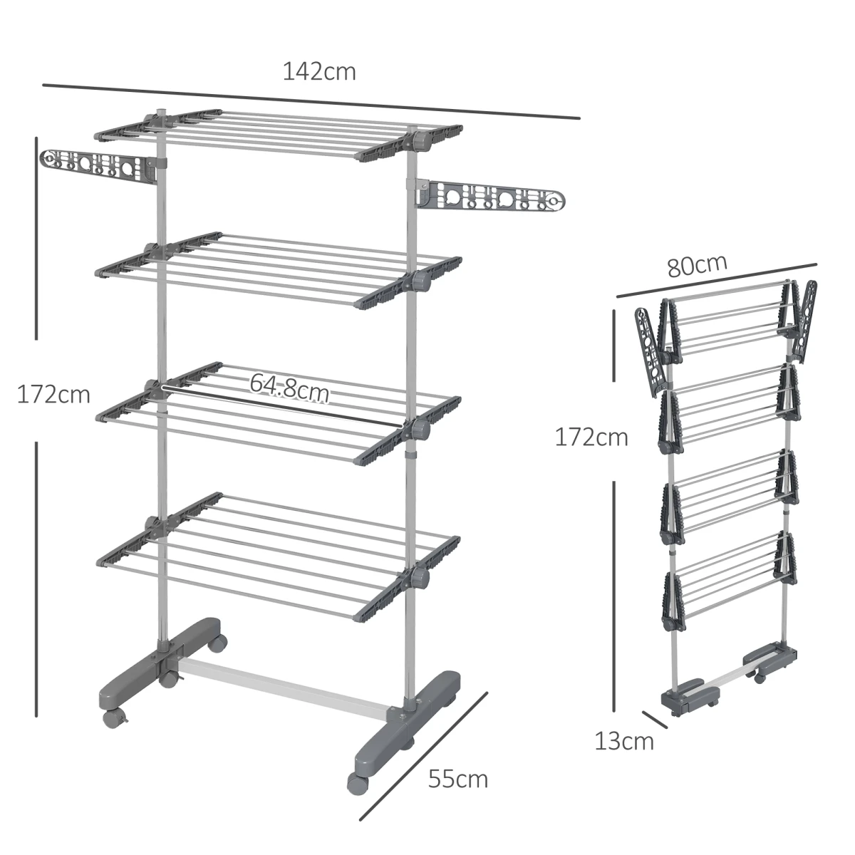HOMCOM HOMCOM 4-Tier Large Clothes Airer Stainless Steel Clothes Drying Rack Grey - Wine Rack