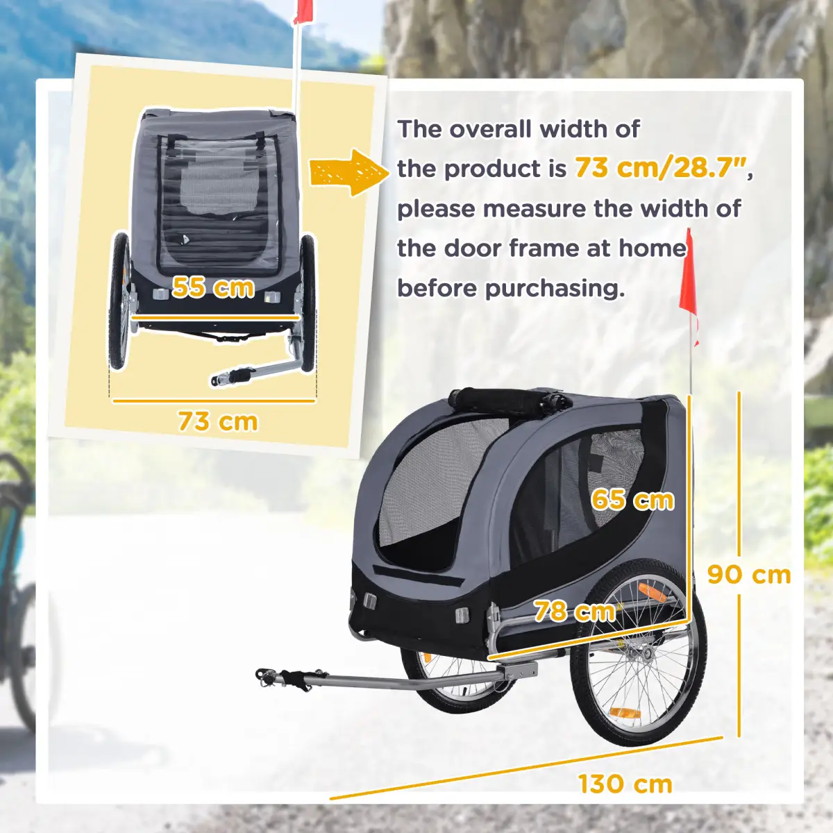 Pawhut Pet Bicycle Trailer Dog Cat Bike Carrier Water Resistant Travel Steel Grey - Pet Carrier