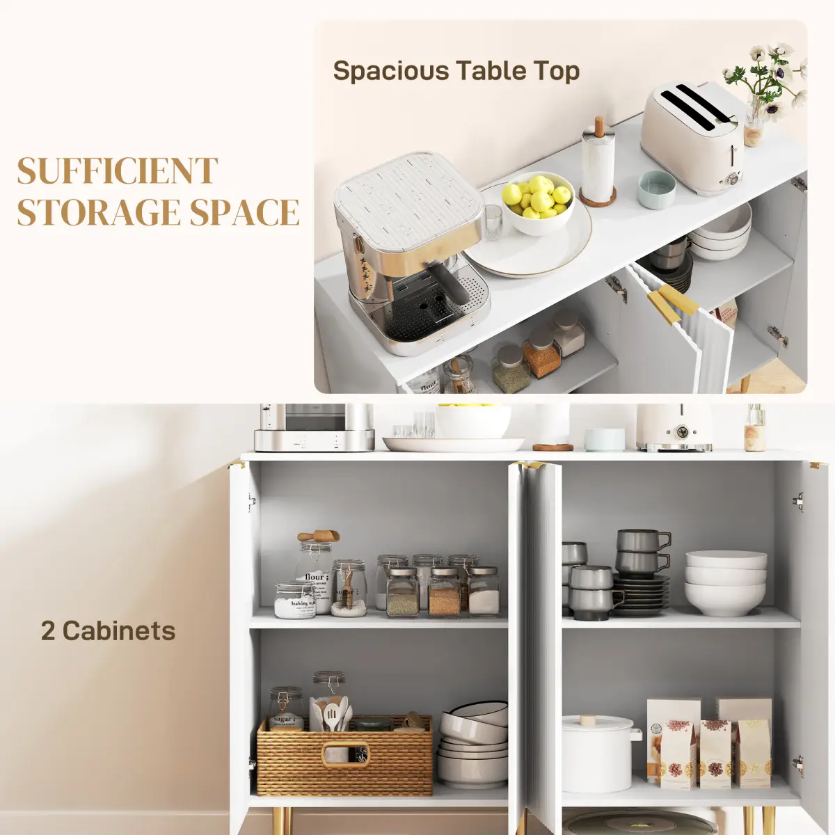 HOMCOM HOMCOM Sideboard Buffet Cabinet with Adjustable Shelves, White - Sideboard