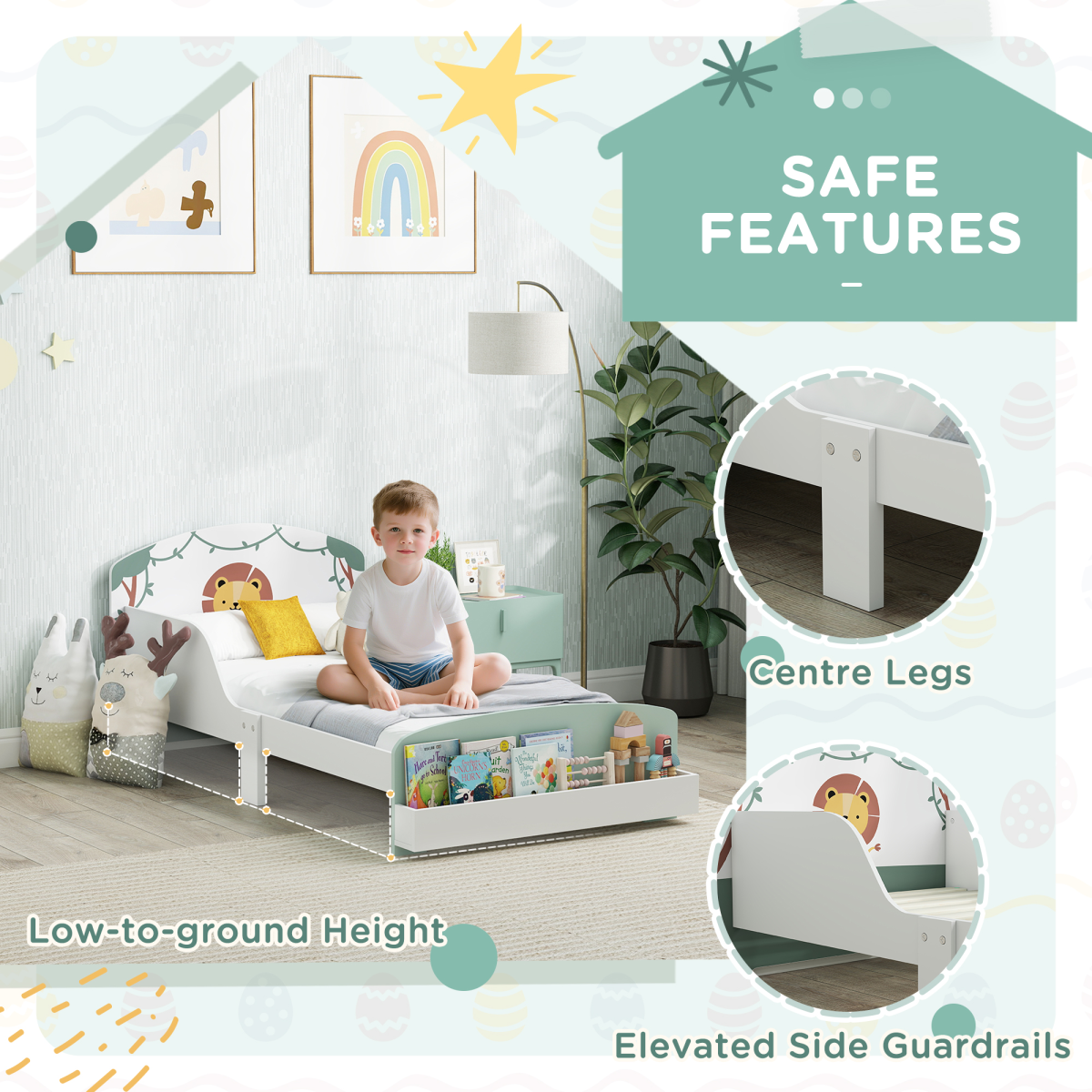 AIYAPLAY Toddler Bed, Lion-Themed Kids Bed Frame with Storage - from AIYAPLAY