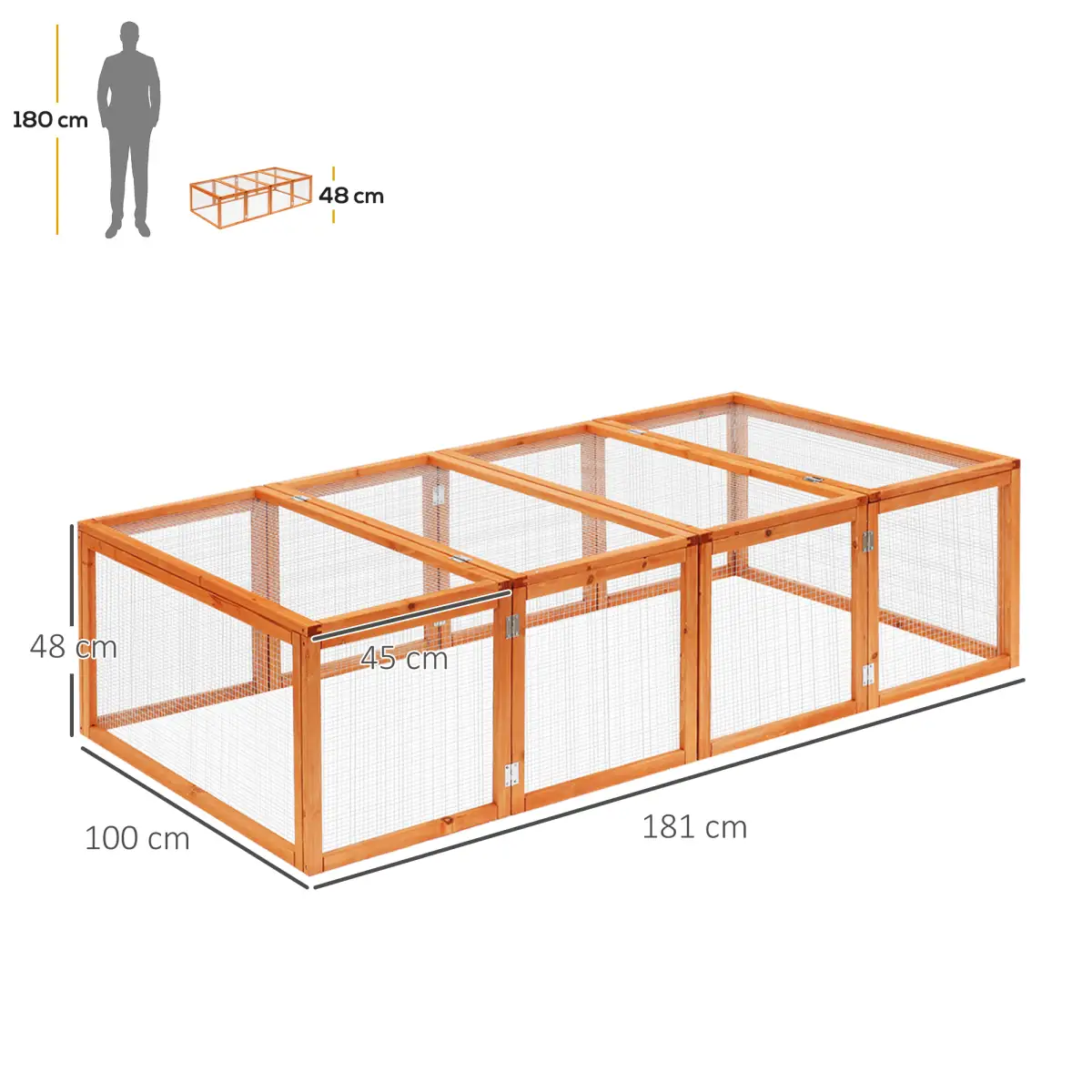 Pawhut New Rabbit Hutch Cage with Run and Play Space Mesh Wire Safety for Outdoor - Rabbit Hutch