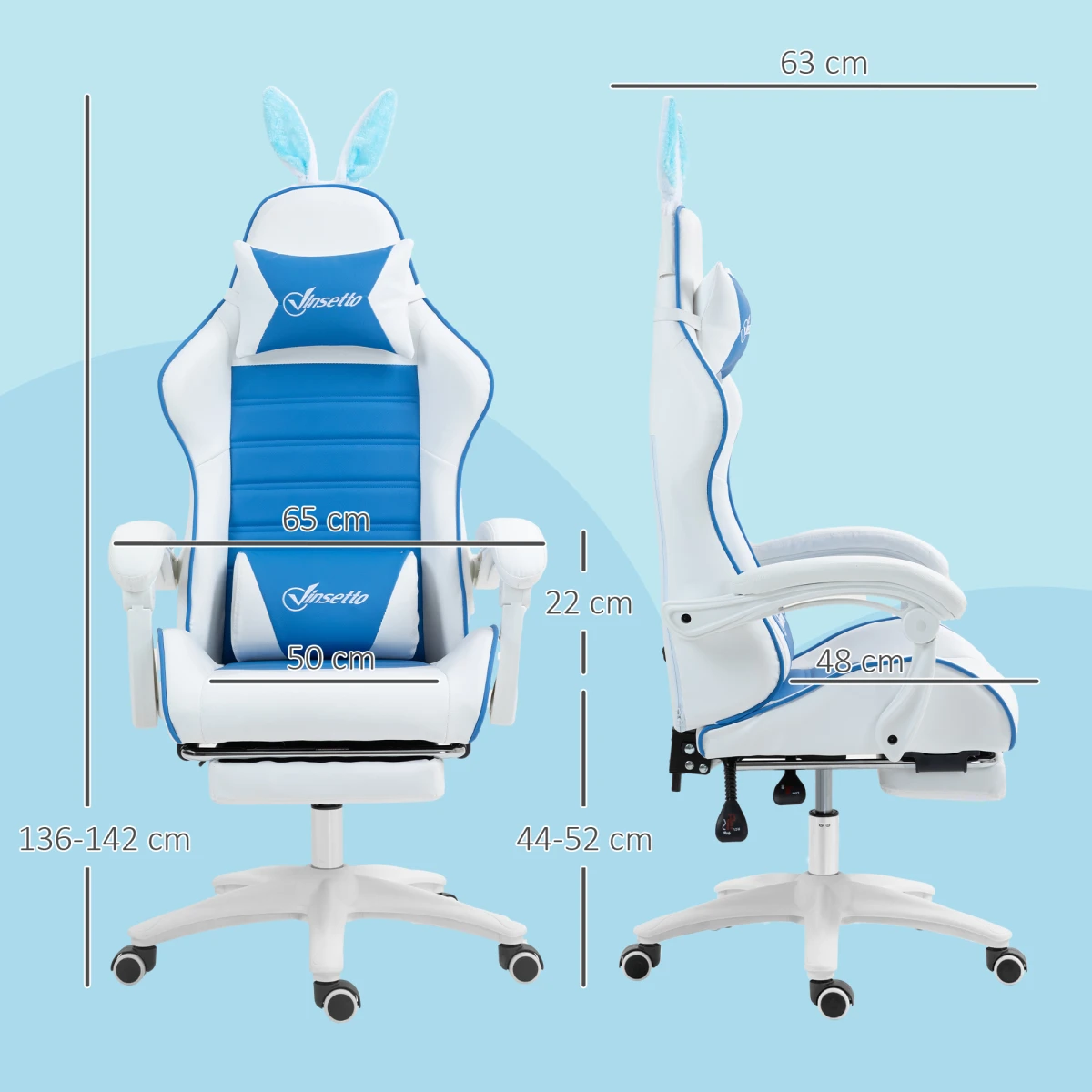 Vinsetto Racing Chair 44-52cm Footrest Rabbit Ears by AIYAPLAY