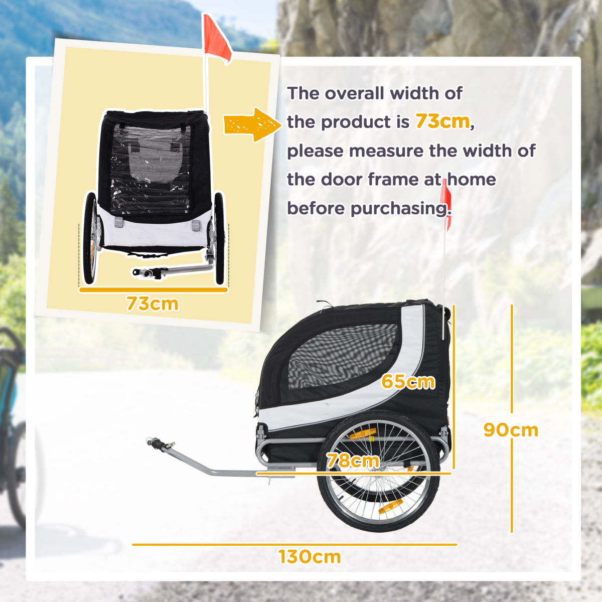 Pet Bicycle Trailer Dog Cat Bike Carrier Water Resistant Travel Steel Black - from Pawhut