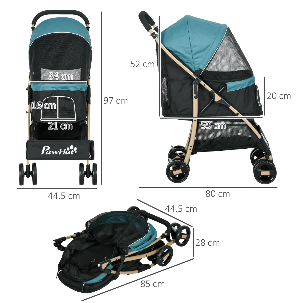 PawHut PawHut Pet Stroller for XS and S Dogs with Rain Cover - Dark Green - Pet Carrier