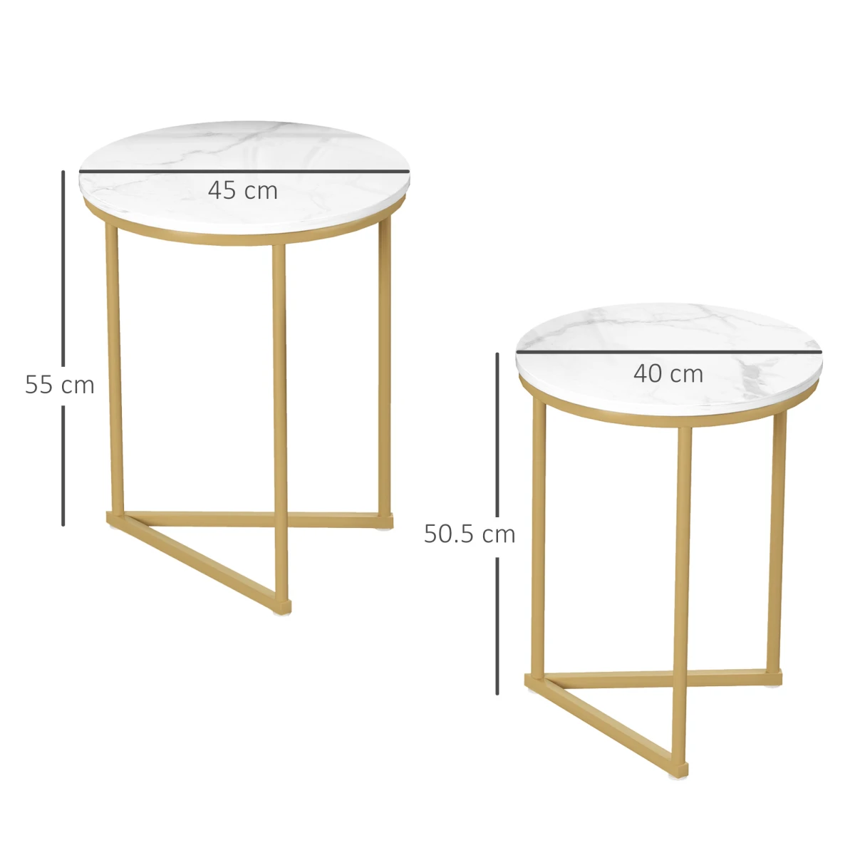 HOMCOM Nesting Coffee Tables Set of 2 With Marble Look Tops and Gold Frames for Modern Living Room - Coffee Table