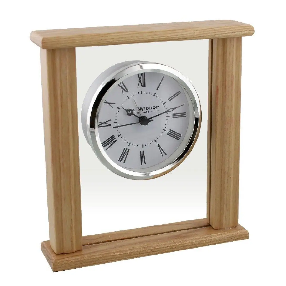 WIDDOP Wm.Widdop Wood & Glass Mantel Clock Roman Dial Silver Bezel W2771 - Clock