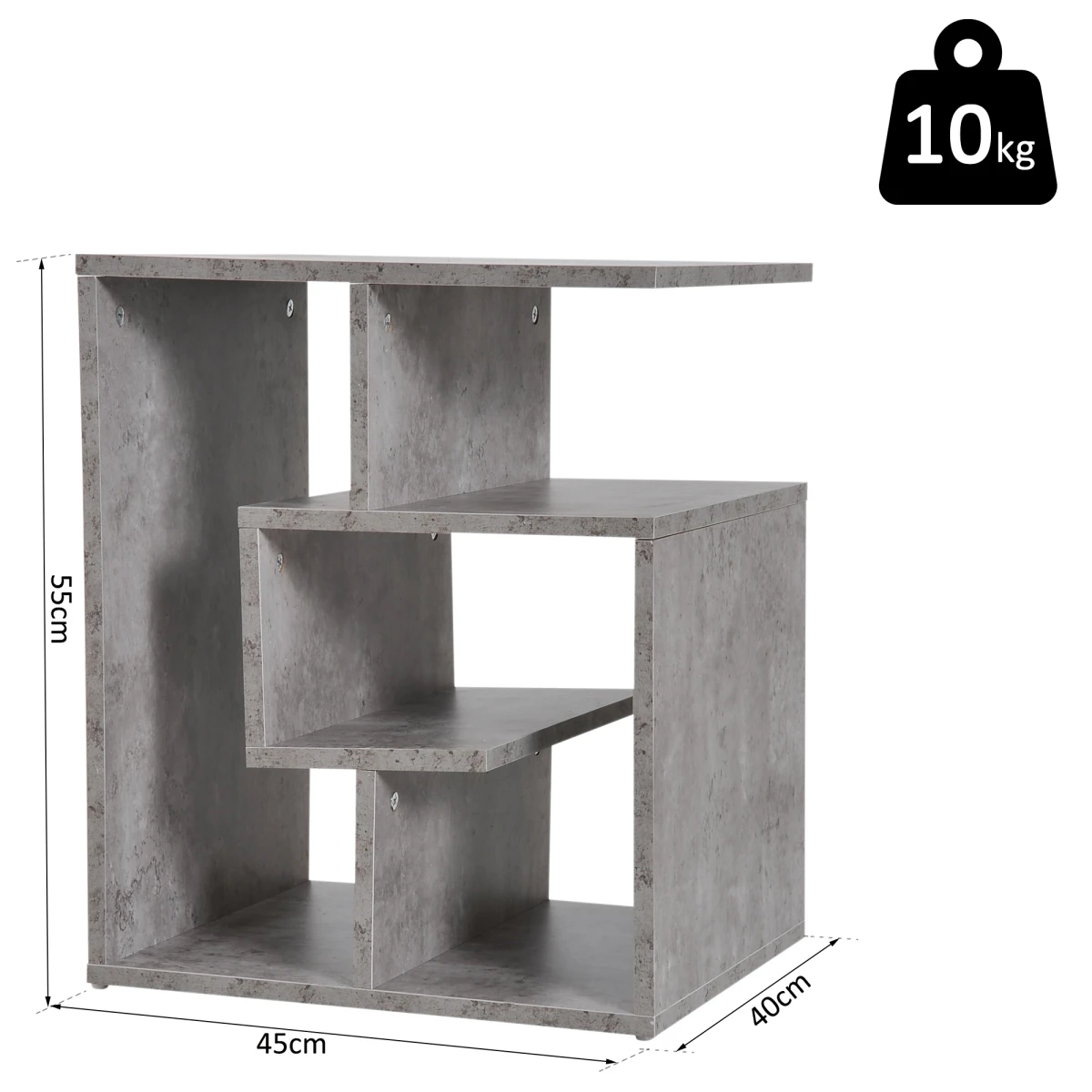 Premium Three-Tier Side End Table With Open Shelves For Living Room and Home Office Storage Organizer In Grey - Coffee Table