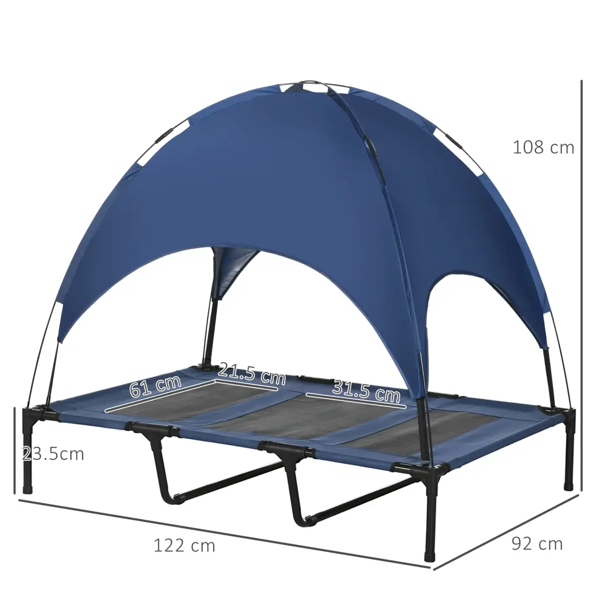PawHut PawHut 122cm Elevated Dog Bed Cooling Raised Pet Cot UV Protection Canopy Blue - Dog Beds