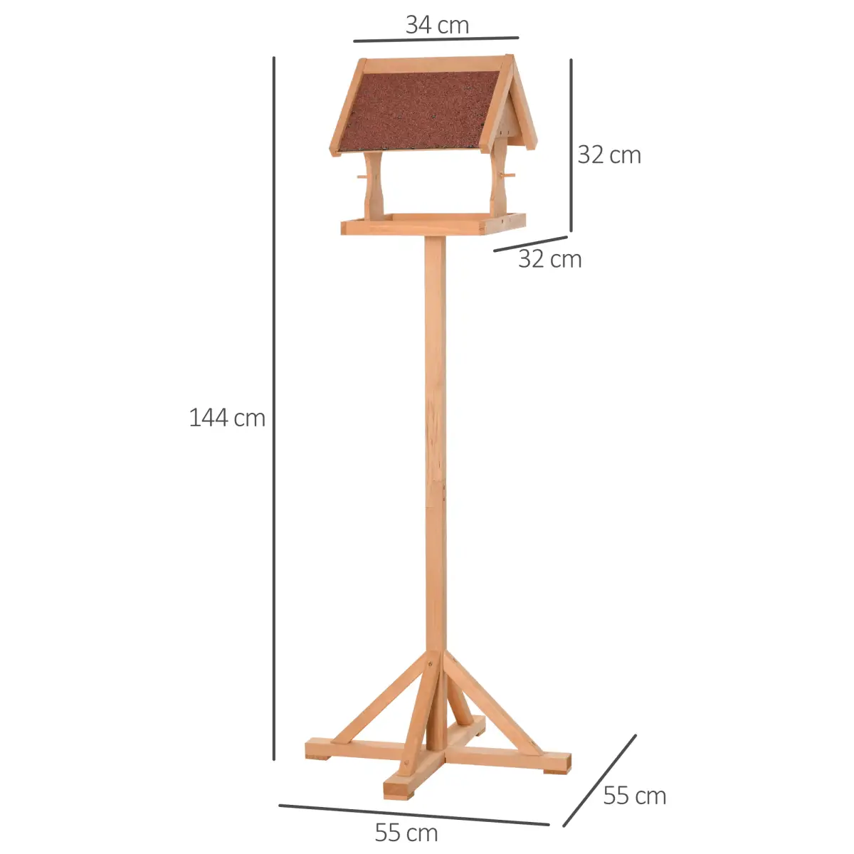 Pawhut Wooden Bird Feeder Freestanding Cross-shaped Support Feet Weather Resistant - Bird Feeder