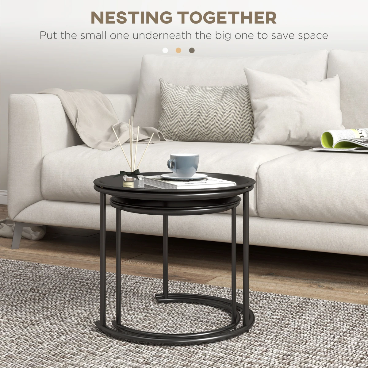 HOMCOM HOMCOM Nesting Tables Tray Removable Living Room - Nest of Tables