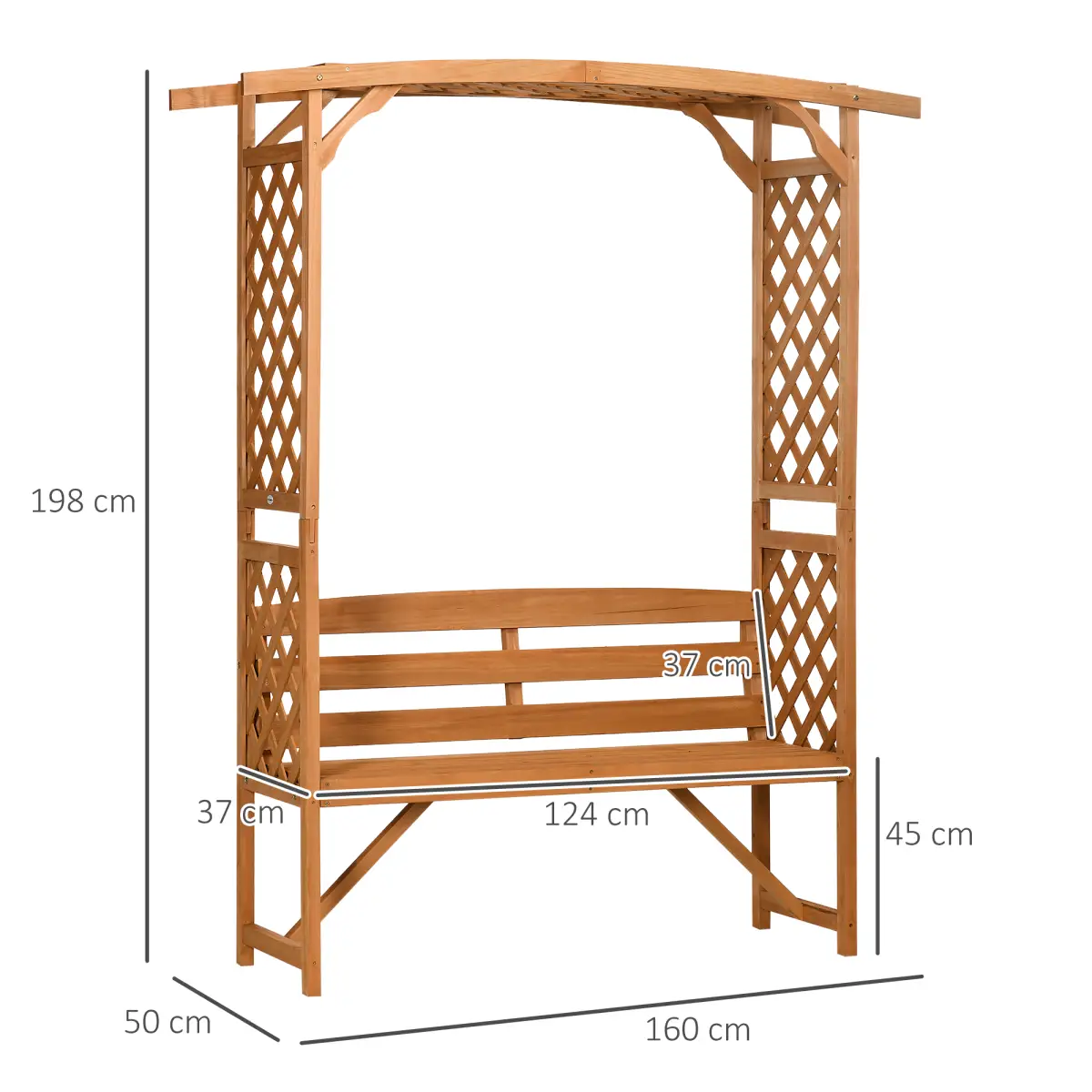 Outsunny Patio Garden Bench, Arch Pergola with Natural Wooden Garden Arbour with Seat - Gazebos