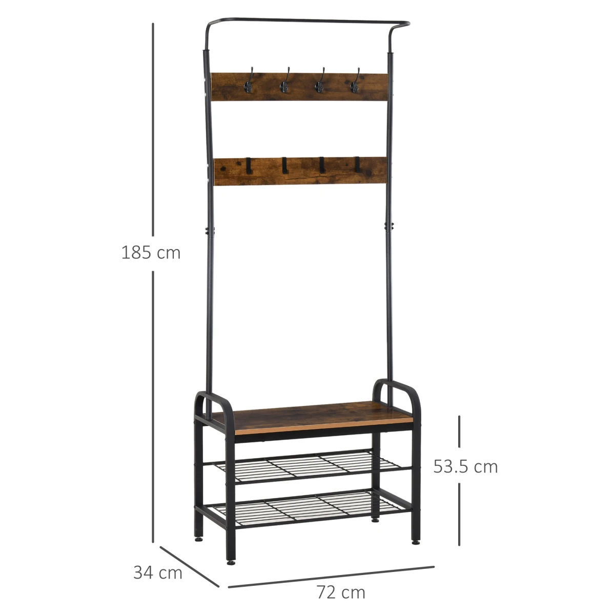Industrial Coat Rack Stand With 8 Hooks And Brown Storage Shelf Tall Entryway Organizer by Unbranded