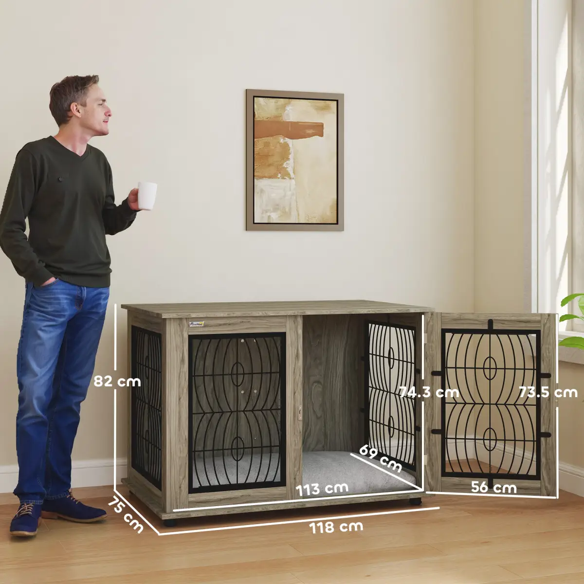 PawHut PawHut Dog Crate Furniture, 44.5" End Table for Extra Large Dogs w/ Cushion - Dog Crate