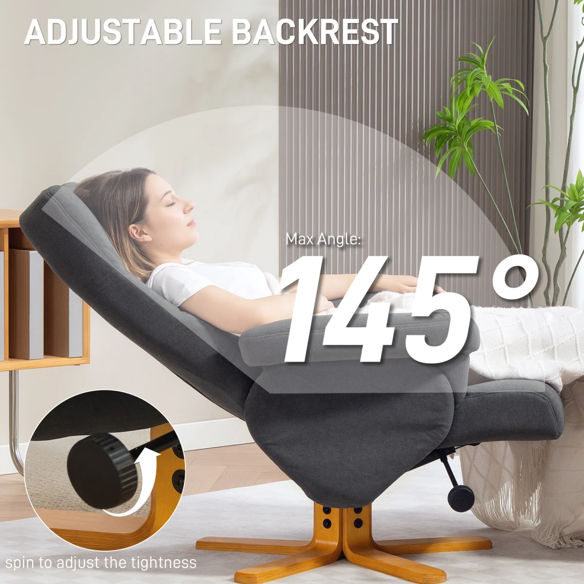 HOMCOM Linen Recliner Chair Wood Base 145 Degree Living Room by HOMCOM