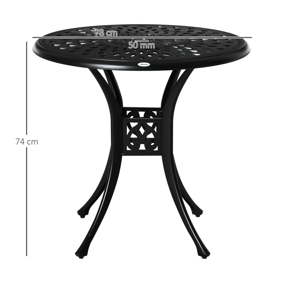 Unbranded 78cm Round Garden Dining Table with Parasol Hole Cast Aluminium Black Outsunny - Garden Table