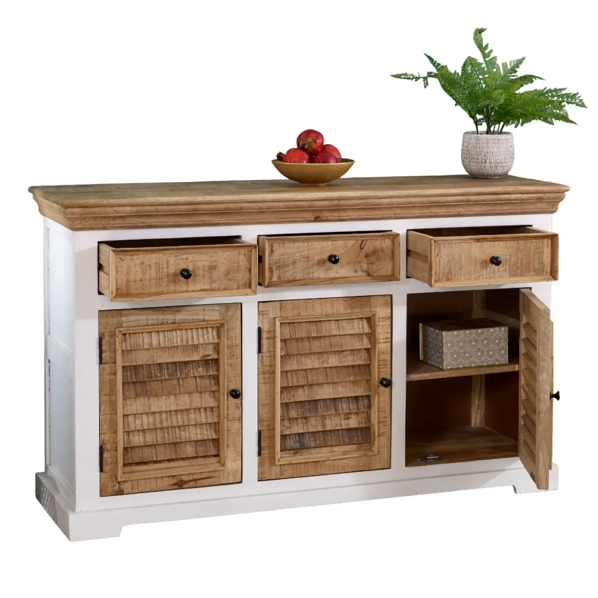 Indian Hub Alfie Wood Sideboard - 3 Drawers & 3 Doors - Sideboard