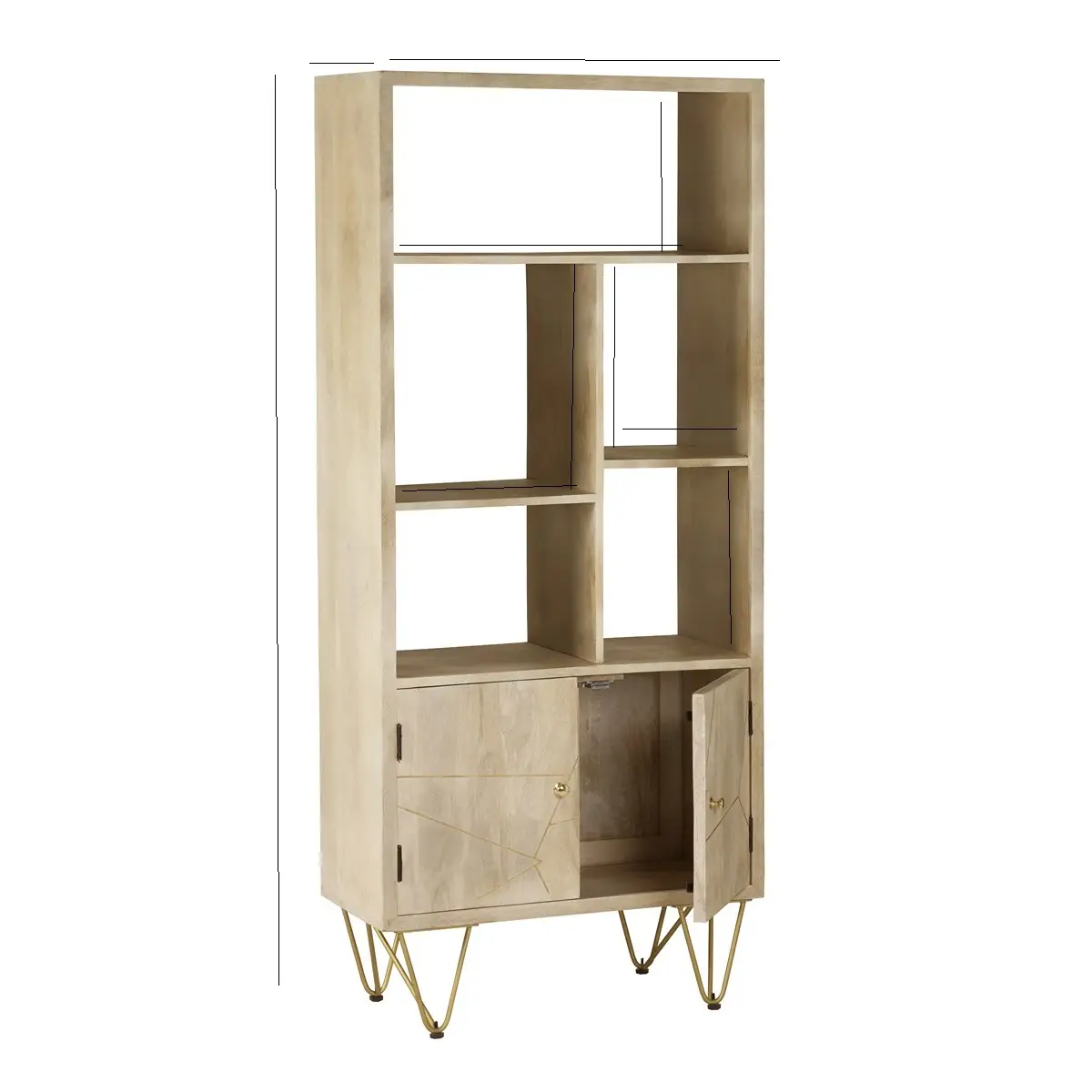 Indian Hub Light Gold Large Bookcase 2 Door - Bookcase