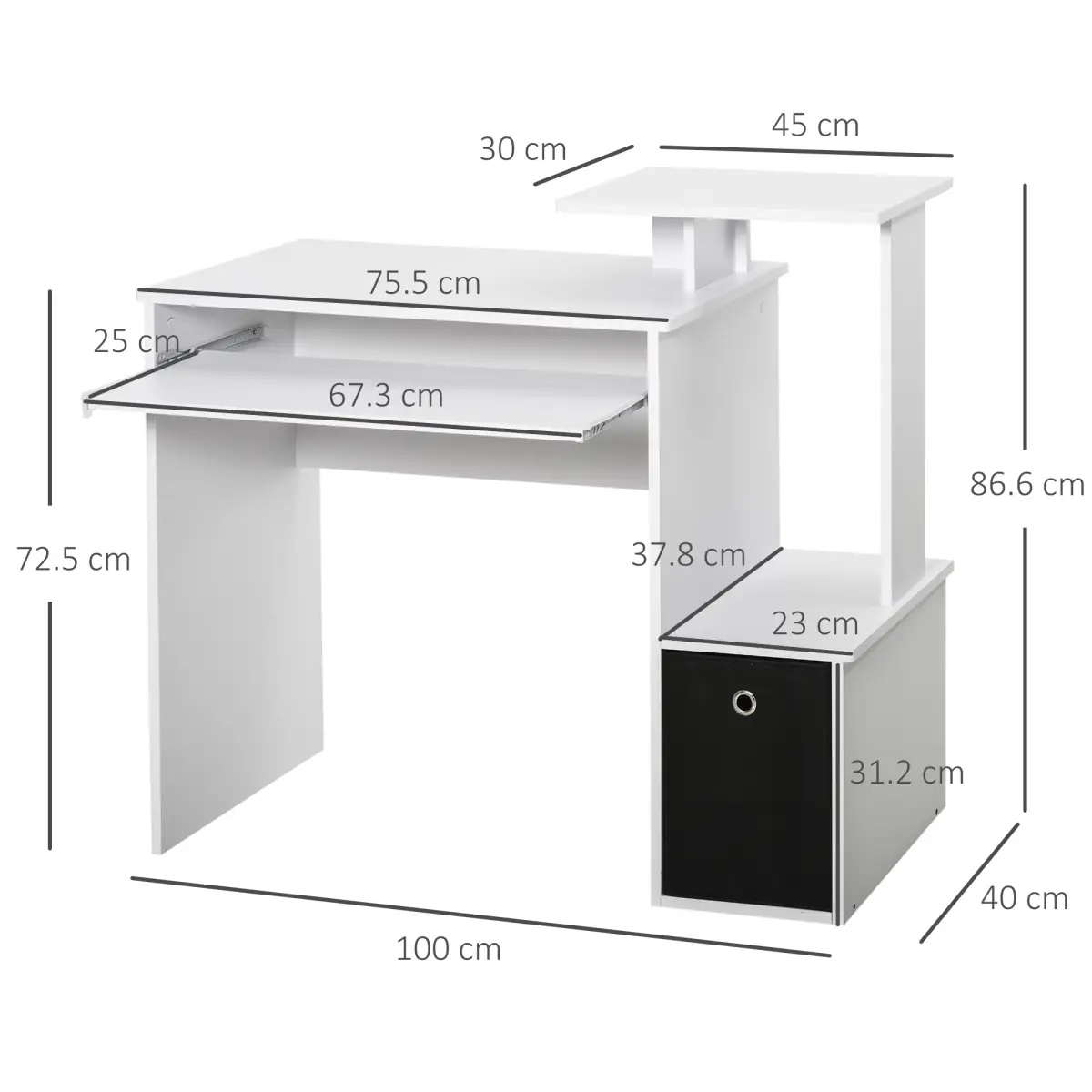 HOMCOM Computer Desk with Sliding Keyboard Tray Storage Drawer Shelf White - Desk