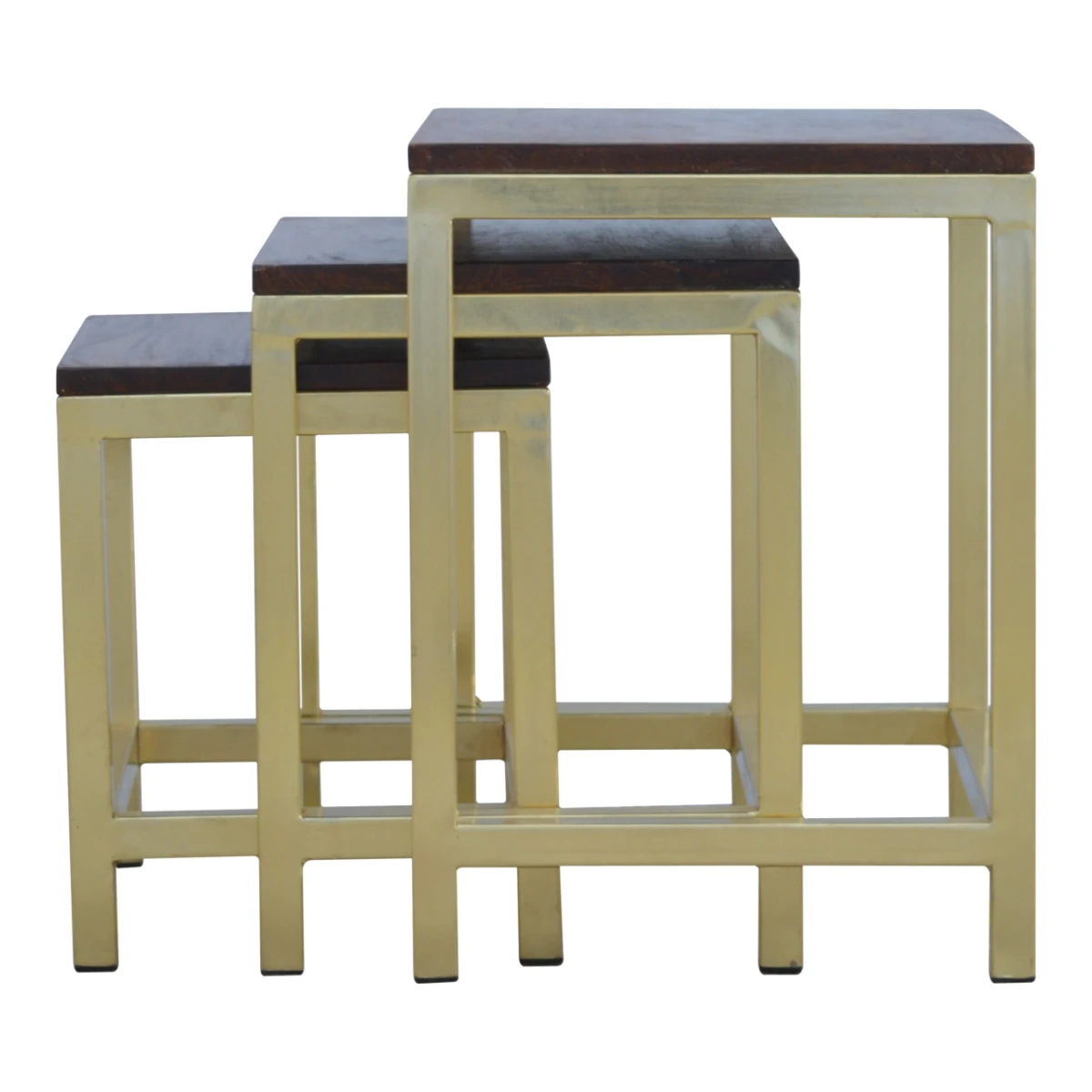 Artisan Mango Wood Stool Set S M L Brass Base by Artisan Furniture