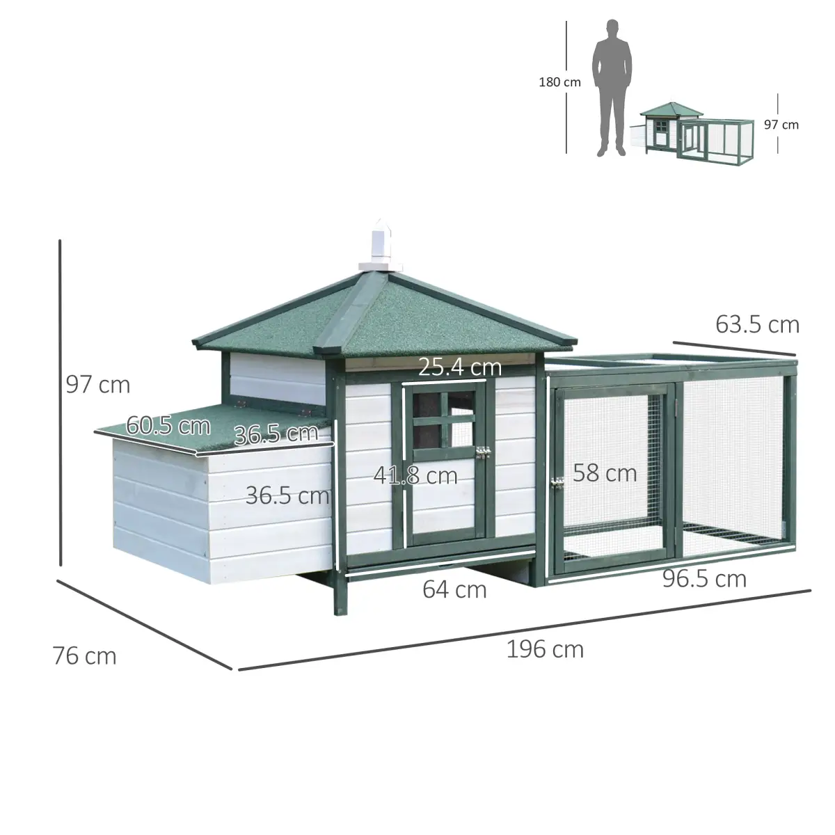 PawHut PawHut Chicken Coop Hen Poultry House w/ Nesting Box Outdoor Run Patio Wooden - Chicken Coop