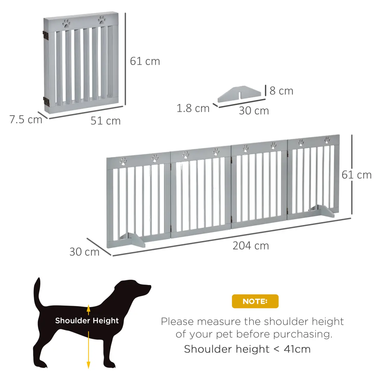 Pawhut Freestanding Pet Gate 4 Panel Folding Wooden Dog Barrier w/ Support Feet - Pet Gate