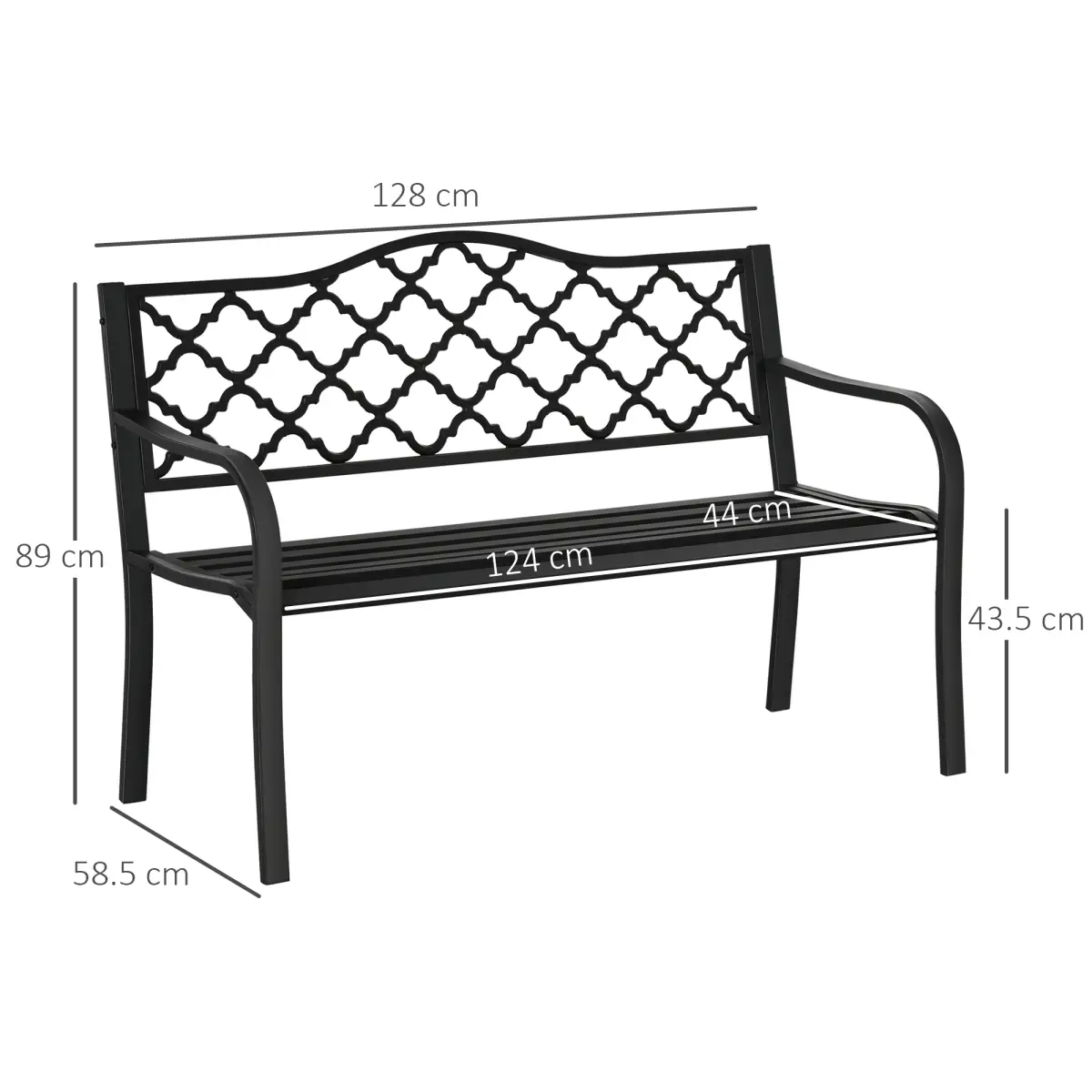 Outsunny 2-Seater Outdoor Garden Bench Antique Steel Armrest, - Garden Chairs
