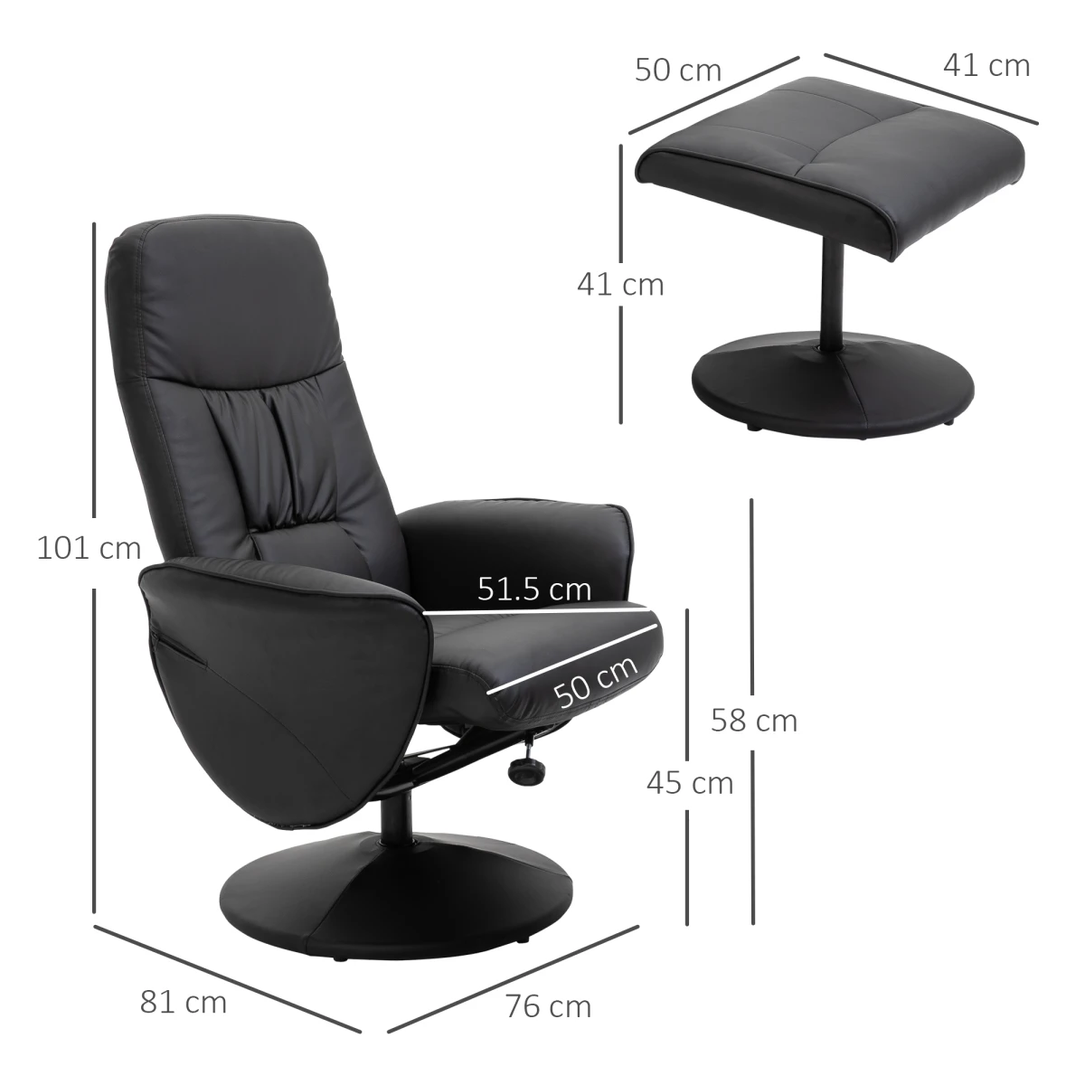 Premium Reclining Armchair Full-Size with 360 Swivel Ottoman for Home and Office by Unbranded