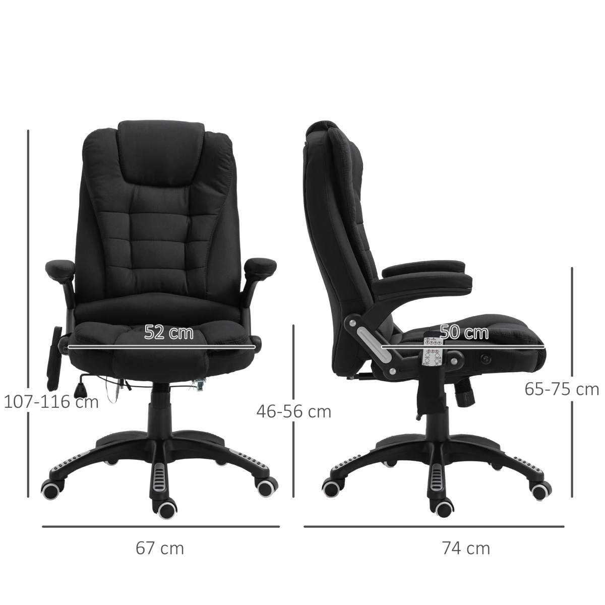 Premium Executive Recliner Chair With Heating Massage Six Points Back Shoulder Headrest For Home Office Black