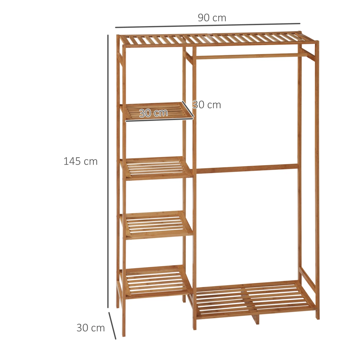 HOMCOM Eco Bamboo Clothes Rail 6 Tier Shelves For Home Use - Wardrobe