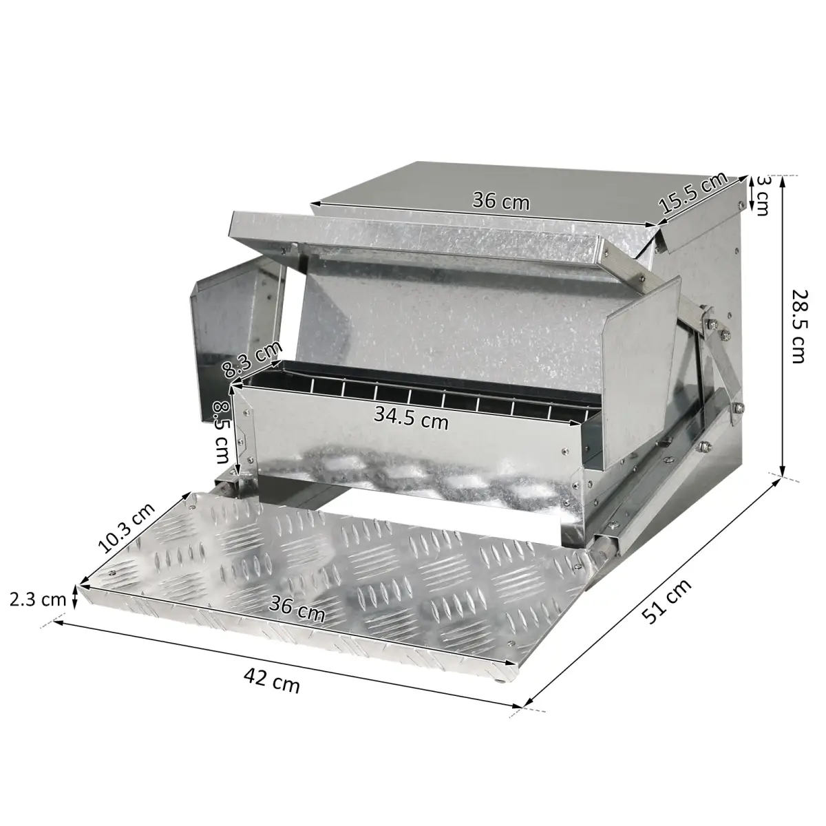Pawhut Automatic Chicken Feeder Galvanized Steel Poultry Feeders, 11.5kg of Feeds - Chicken Coop