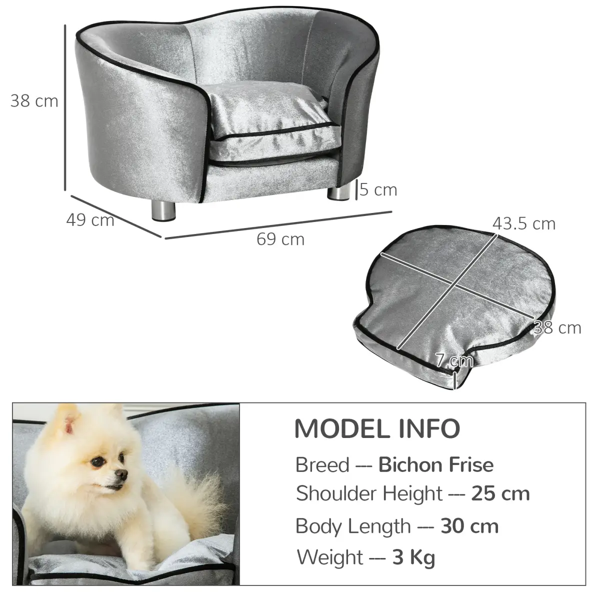Pawhut Modern Dog Sofa Couch Puppy Bed Kitten Lounge w/Storage Pocket Removable Cushion - Dog Beds