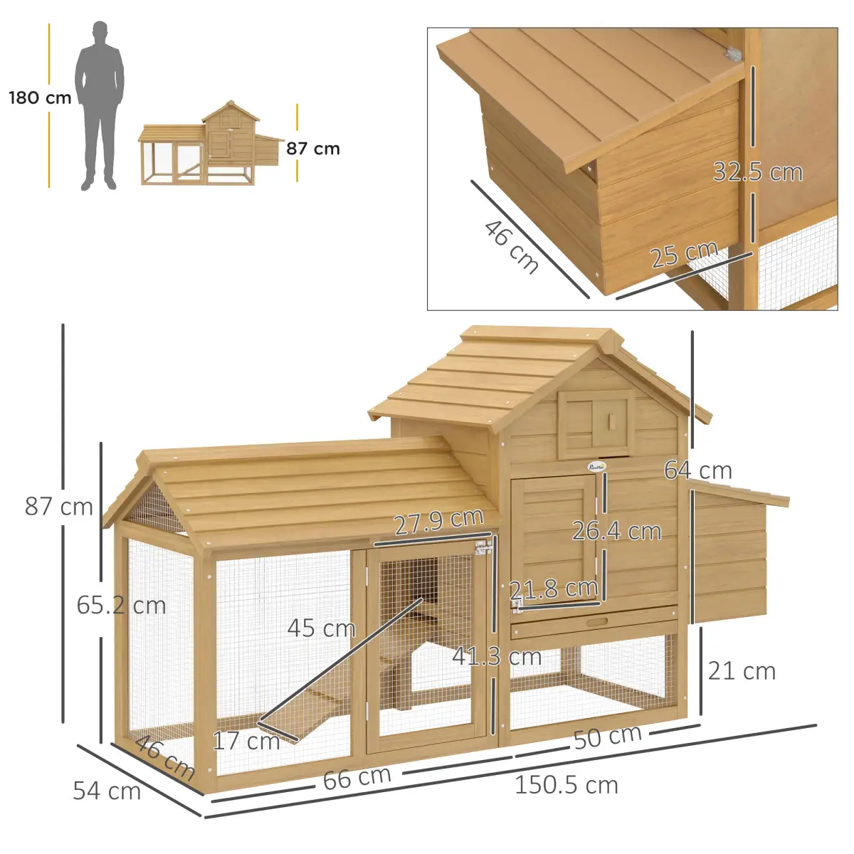 Unbranded Small Chicken Coop Hen Cage Nesting Box Outdoor Run Wood Color 150.5 x 54 x 87cm - Chicken Coop